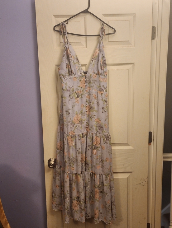 Lulus Dresses & Skirts - Lulu's Light Blue Floral Tiered Midi Dress with Tie Straps